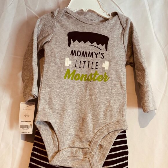 Carter’s Baby “Mommy’s Little Monster” 2-Piece Frankenstein Outfit Grey 9 Months - Picture 1 of 8